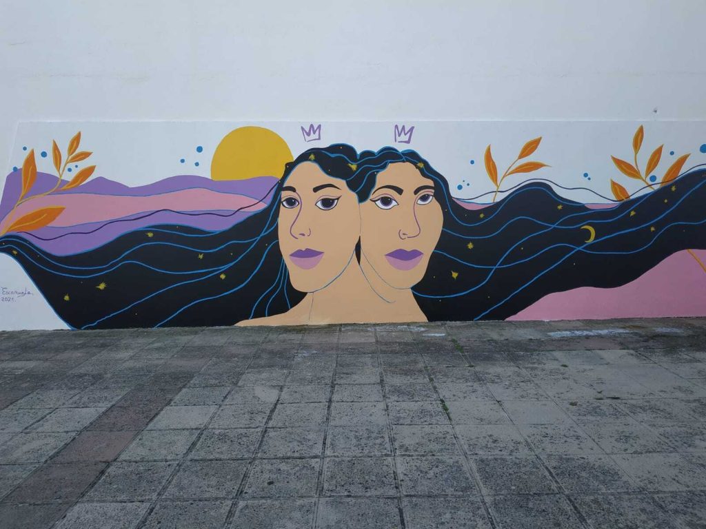 Mural hecho en Escañuela donde se trata la leyenda de las dos hermanas moras de este pueblo